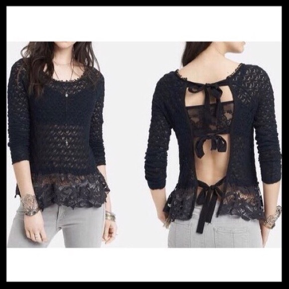 Free People Tops - ♦️HP♦️FREE PEOPLE Black Lace Top w/ 3 ties in back